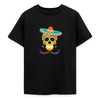 Dia de Los Muertos Sombrero, Mexique - T-shirt Ado - noir - Devant - AI Model Teenager Male light (155cm)