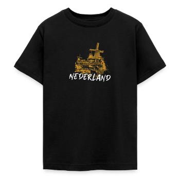 Illustratie typische windmolens in Nederland - Teenager T-shirt - zwart - Voor - AI Model Teenager Male light (155cm)