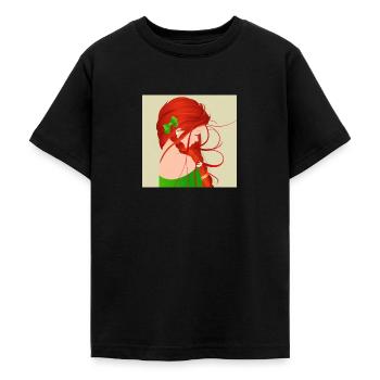 Fille à tête rousse - T-shirt Ado - noir - Devant - AI Model Teenager Male light (155cm)