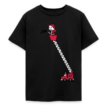 Feuerwehrmann mit Feuerwehrauto (c) - Teenager T-Shirt - Schwarz - Vorne - AI Model Teenager Male light (155cm)