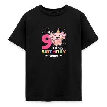 Axolotl zum 9. Geburtstag Kinder neun Jahre alt - Teenager T-Shirt - Schwarz - Vorne - AI Model Teenager Male light (155cm)
