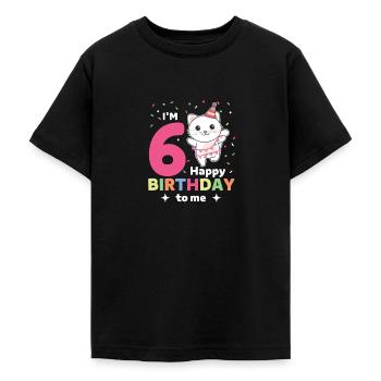 Cat for 6th birthday children six years old - Teenage T-Shirt - black - Front - AI Model Teenager Male light (155cm)