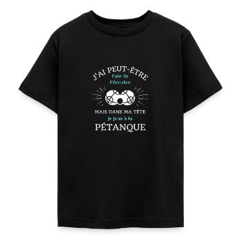 t shirt humour petanque dans ma tete bouliste - T-shirt Ado - noir - Devant - AI Model Teenager Male light (155cm)