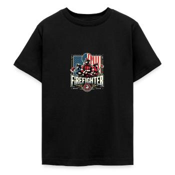 Pompier Pompier avec camion de pompiers - T-shirt Ado - noir - Devant - AI Model Teenager Male light (155cm)