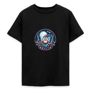 Mignon hibou avec chapeau de Père Noël assis sur une branche - T-shirt Ado - noir - Devant - AI Model Teenager Male light (155cm)