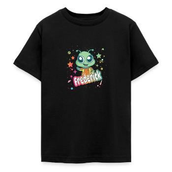 FREDERICK - Schöner Junge Name mit süßem Alien - Teenager T-Shirt - Schwarz - Vorne - AI Model Teenager Male light (155cm)