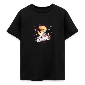MOHAMMED - Schöner Junge Name mit süßem DINO T-REX - Teenager T-Shirt - Schwarz - Vorne - AI Model Teenager Male light (155cm)