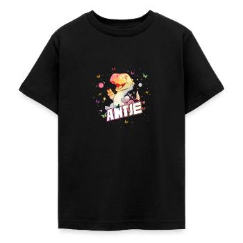 ANTJE - Beau prénom de FILLE avec mignon DINO T-REX - T-shirt Ado - noir - Devant - AI Model Teenager Male light (155cm)