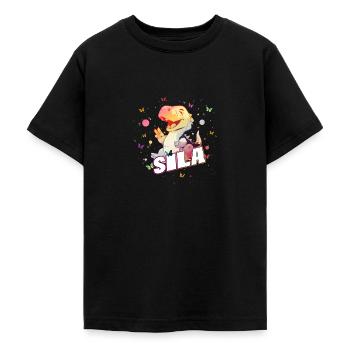 SILA - Beau prénom de FILLE avec mignon DINO T-REX - T-shirt Ado - noir - Devant - AI Model Teenager Male light (155cm)