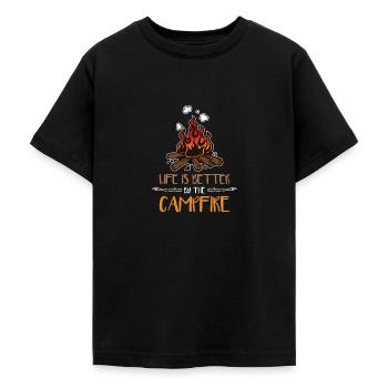 Campfire Camping Camper Nature Tent Gift - Teenage T-Shirt - black - Front - AI Model Teenager Male light (155cm)