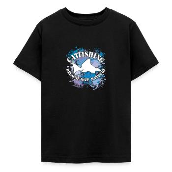 Silhouette de poisson-chat Wels Waller et taches de couleur - T-shirt Ado - noir - Devant - AI Model Teenager Male light (155cm)
