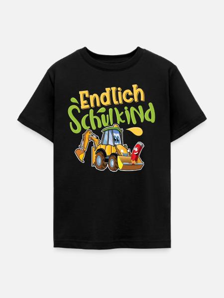 Endlich Schulkind Bagger - Teenager T-Shirt - Schwarz