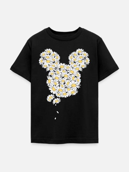 Mickey & Minnie Kopf Aus Gänseblümchen - Teenager T-Shirt - Schwarz