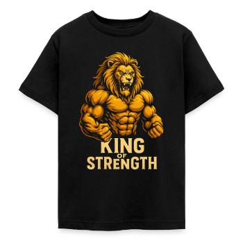 Motif du Lion du Roi de la Force - T-shirt Ado - noir - Devant - AI Model Teenager Male light (155cm)
