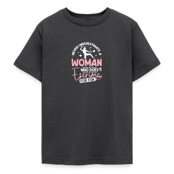 Ne sous-estimez jamais une femme qui fait de l’escrima - T-shirt Ado - charbon - Devant - AI Model Teenager Male light (155cm)