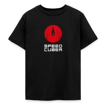 SPEEDCUBER clock. Cubing-Cube-Cuber-Speedcubing - T-shirt Ado - noir - Devant - AI Model Teenager Male light (155cm)