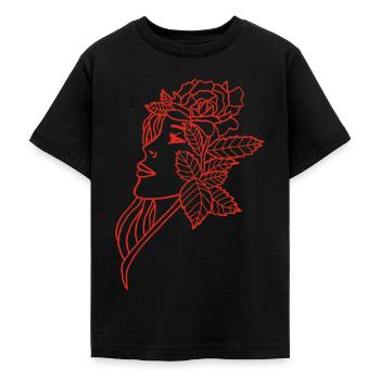 Die Dame und die Rose (rot) - Teenager T-Shirt - Schwarz - Vorne - AI Model Teenager Male light (155cm)