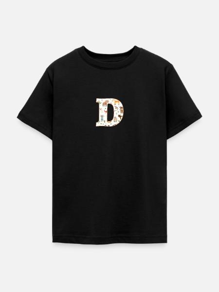 Buchstabe D, Monogramm, Tiermuster - Teenager T-Shirt - Schwarz