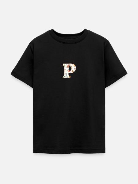 Buchstabe P, Monogramm, Tiermuster - Teenager T-Shirt - Schwarz