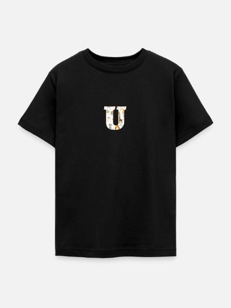 Buchstabe U, Monogramm, Tiermuster - Teenager T-Shirt - Schwarz