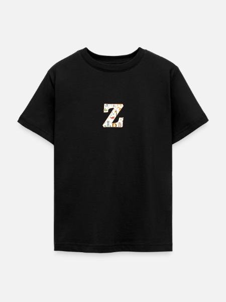 Letter Z, Monogram, Animal Pattern - Teenage T-Shirt - black