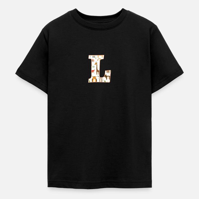 Buchstabe L, Monogramm, Tiermuster - Teenager T-Shirt - Schwarz