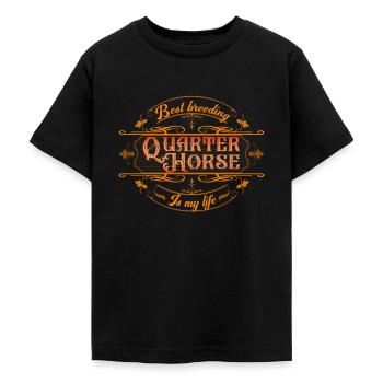 Best breeding Quarter Horse is my life QH - Teenage T-Shirt - black - Front - AI Model Teenager Male light (155cm)