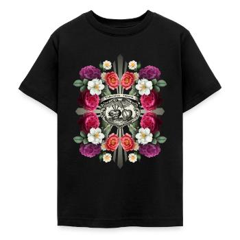 Jesus Christus, Heiliges Herz Jesu, Rosen-Dekor - Teenager T-Shirt - Schwarz - Vorne - AI Model Teenager Male light (155cm)