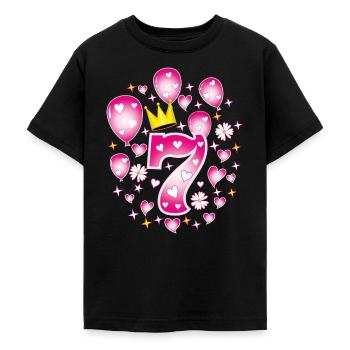 07 7. Geburtstag Mädchen Luftballons Krone Blumen - Teenager T-Shirt - Schwarz - Vorne - AI Model Teenager Male light (155cm)