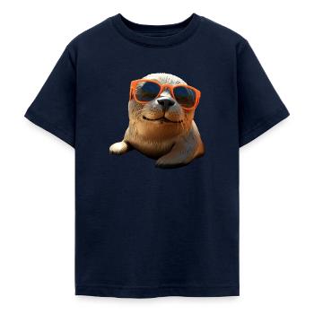 Robbe mit Sonnenbrille Seehund Walross Süße Robben - Teenager T-Shirt - Navy - Vorne - AI Model Teenager Male light (155cm)