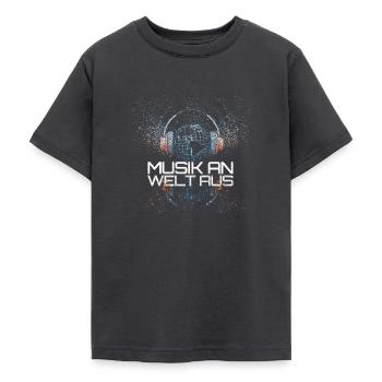Music Sayings> Music on - World - Teenage T-Shirt - dark grey - Front - AI Model Teenager Male light (155cm)