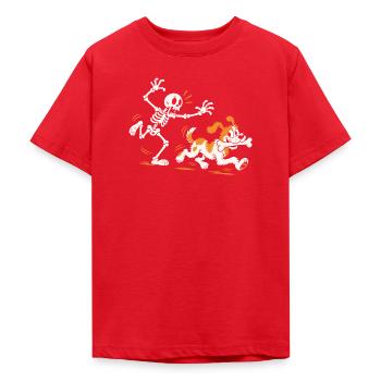 Der Hund klaut dem Skelett den Knochen - Teenager T-Shirt - Rot - Vorne - AI Model Teenager Male dark (155cm)