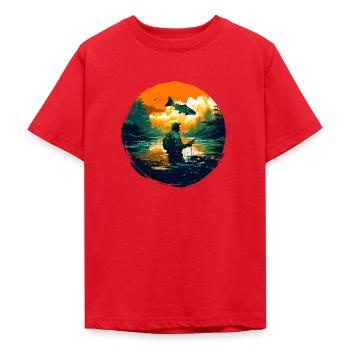 Truite pêcheuse - T-shirt Ado - rouge - Devant - AI Model Teenager Male dark (155cm)