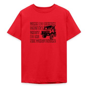 Unimog - Oldtimer - Offroad - Universal Motorgerät - Teenager T-Shirt - Rot - Vorne - AI Model Teenager Male dark (155cm)