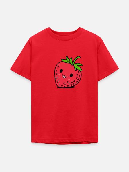 Rote Erdbeere mit Gesicht - Teenager T-Shirt - Rot
