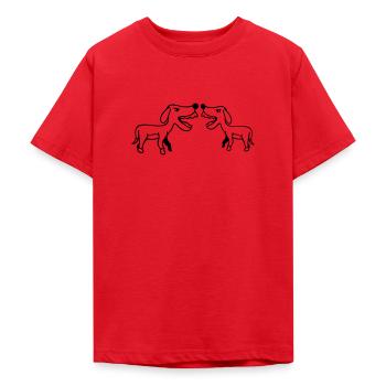 2 dogs bark loudly at Nasty Fight Biting Team - Teenage T-Shirt - red - Front - AI Model Teenager Male dark (155cm)