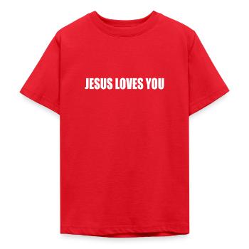 Jesus loves you - Teenager T-Shirt - Rot - Vorne - AI Model Teenager Male dark (155cm)