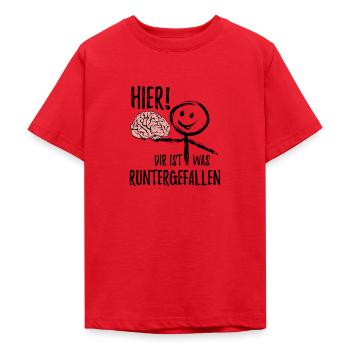 Dir ist was runtergefallen - Gehirn - Spruch - Teenager T-Shirt - Rot - Vorne - AI Model Teenager Male dark (155cm)