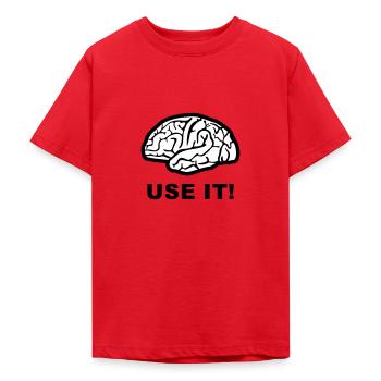 Brain - use it! - T-shirt Ado - rouge - Devant - AI Model Teenager Male dark (155cm)