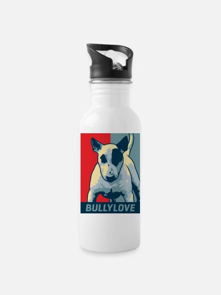 Bullterrier - Trinkflasche mit integriertem Trinkhalm - Weiß
