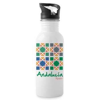 Andalusian Tiles 4 - Water bottle with straw - white - Right
