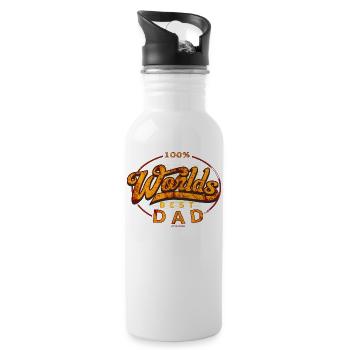 Worlds best Dad Vatertag, original RAHMENLOS® - Trinkflasche mit integriertem Trinkhalm - Weiß - Rechts