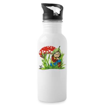 Gut Behütet - Wichtel - Trinkflasche mit integriertem Trinkhalm - Weiß - Rechts