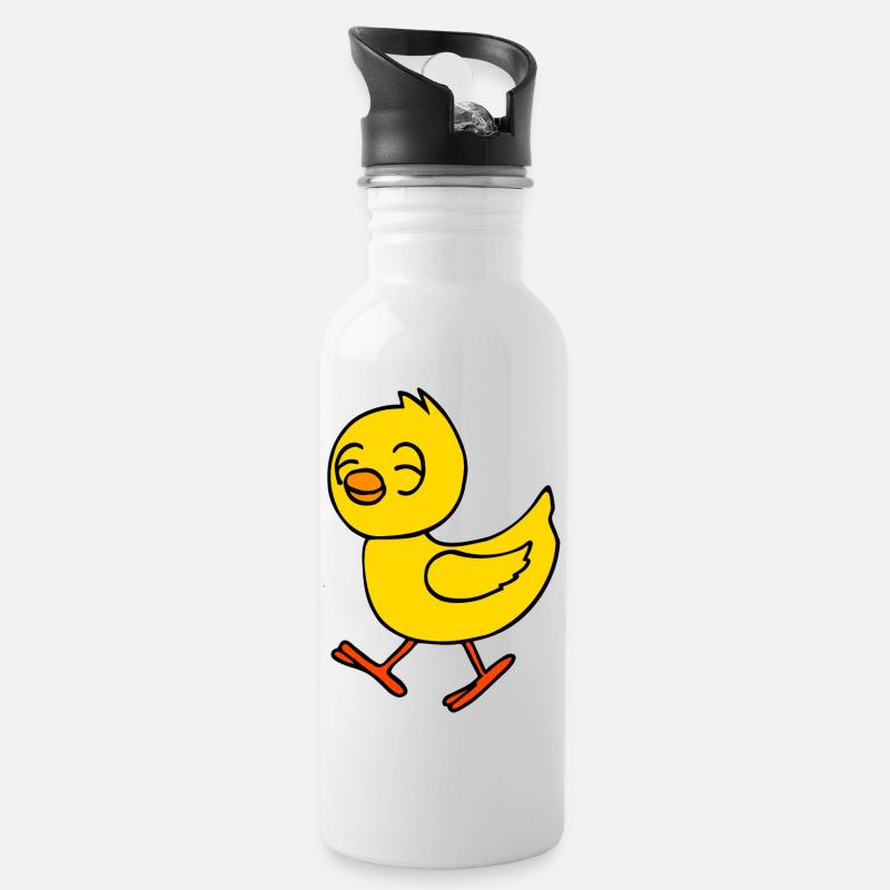 kuecken - Trinkflasche mit integriertem Trinkhalm - Weiß