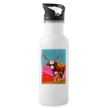 HIRSCH - KUH - APRES SKI - Trinkflasche mit integriertem Trinkhalm - Weiß - Rechts