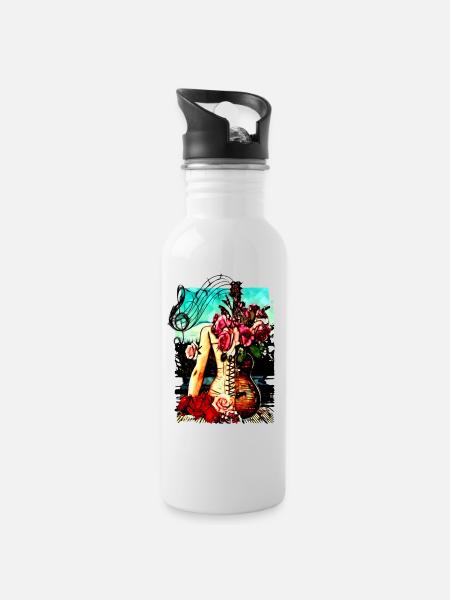 Gitarre Hüften - Trinkflasche mit integriertem Trinkhalm - Weiß