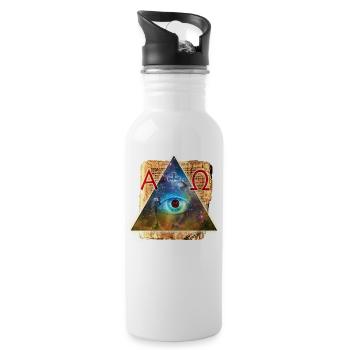 The Eye of God Alpha Omega + - All-Seeing - Water bottle with straw - white - Right