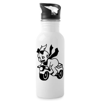 Mädchen auf Motorrad - Trinkflasche mit integriertem Trinkhalm - Weiß - Rechts