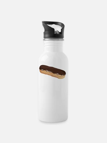 eclair_chocolat - Water bottle with straw - white