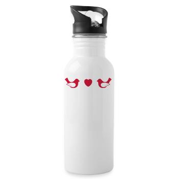 2 pigeons heart I love you Valentine's Day for couples - Water bottle with straw - white - Right